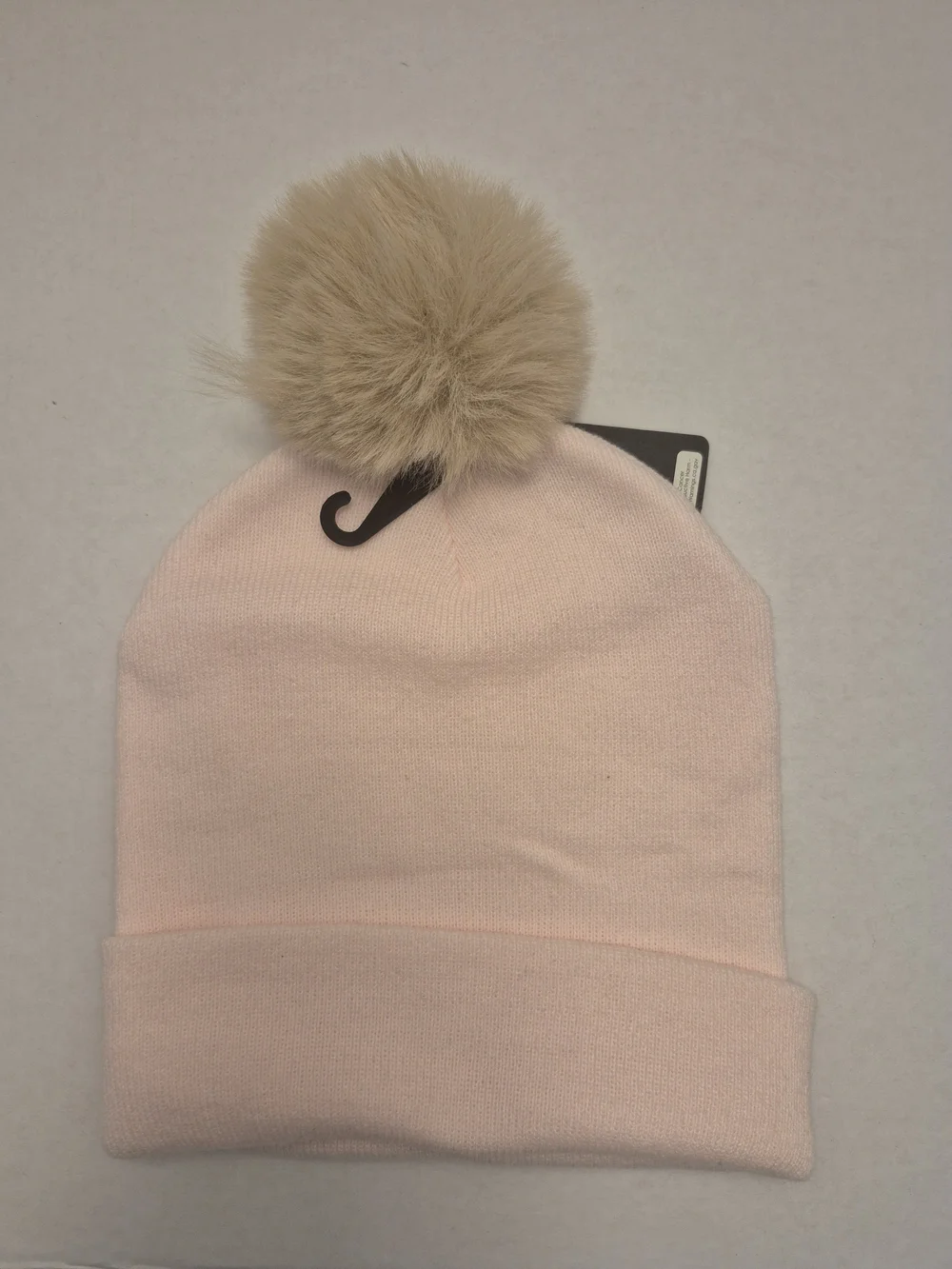 Ed Hardy  Light Pink Beanie with Beige Faux Fur Pom